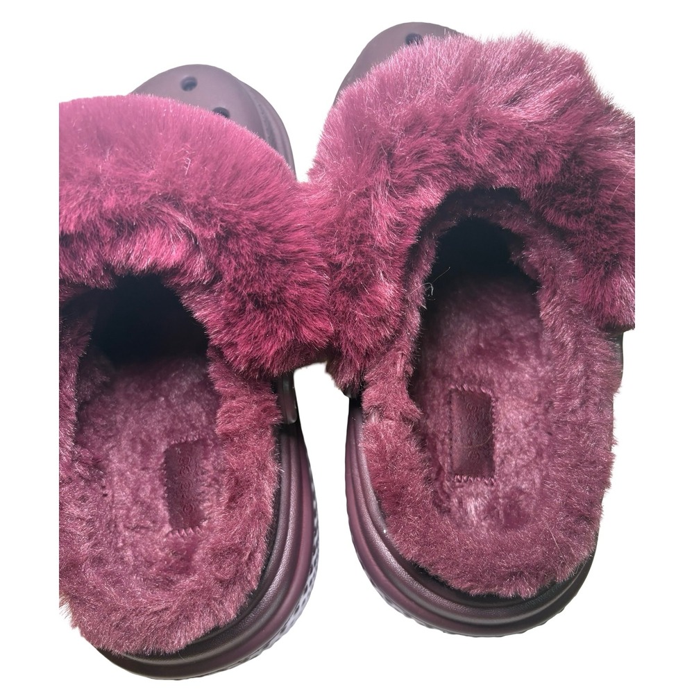 Crocs Classic Mammoth Luxe Radiant Clogs Burgundy Plum Faux Fur Platform Women 6 - Picture 6 of 9